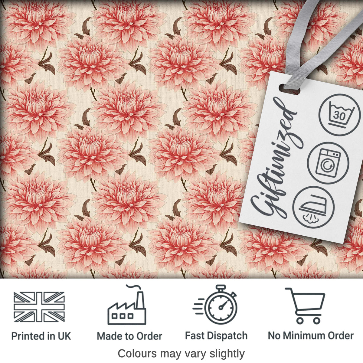Soft Pink Dahlia Floral Seamless Pattern Elegant Blossom Design Digital Print Fabric by the Metre UK Sewing Quilting Textile