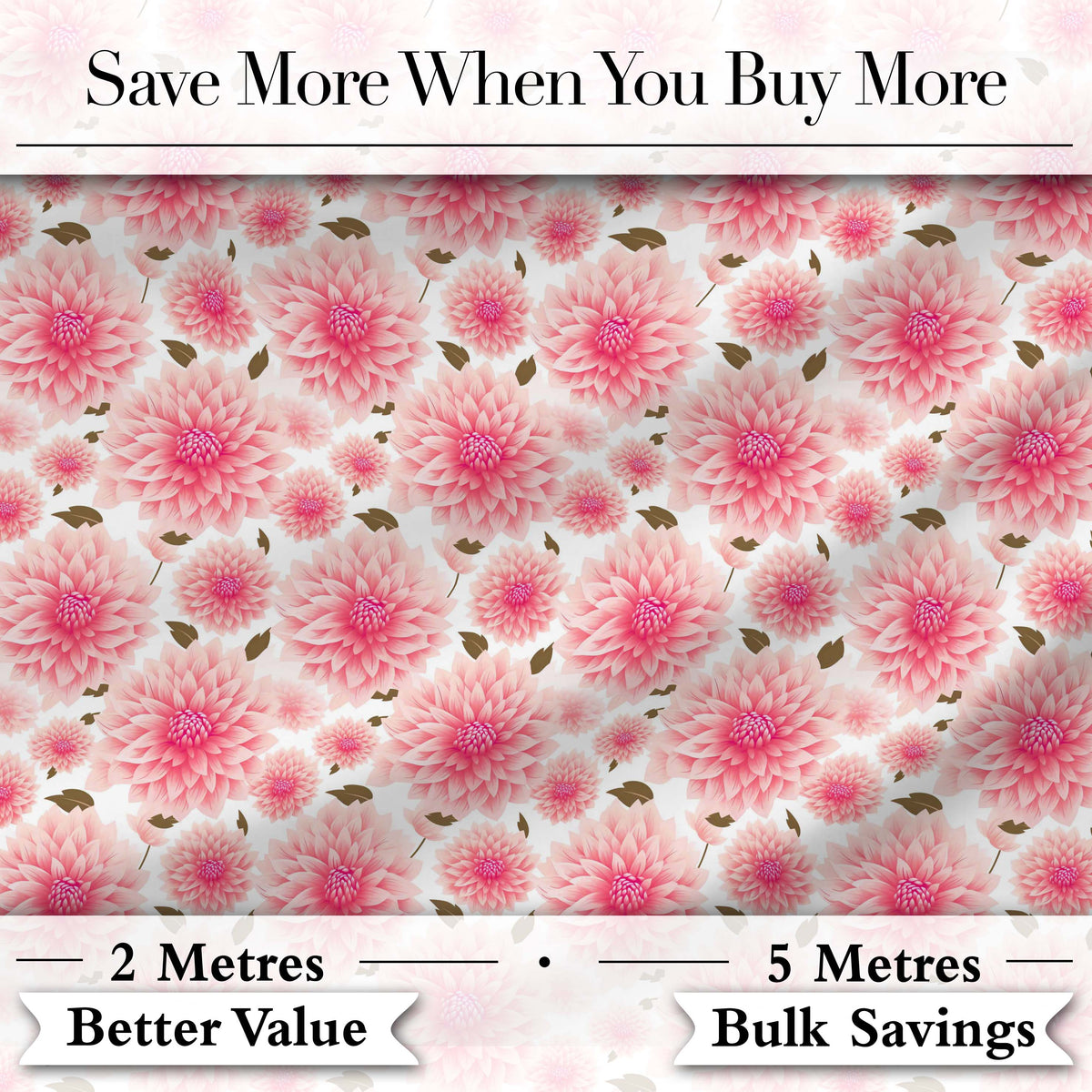 Light Pink Dahlia Bloom Soft Pastel Floral Seamless Pattern Digital Print Fabric by the Metre UK Sewing Quilting Textile