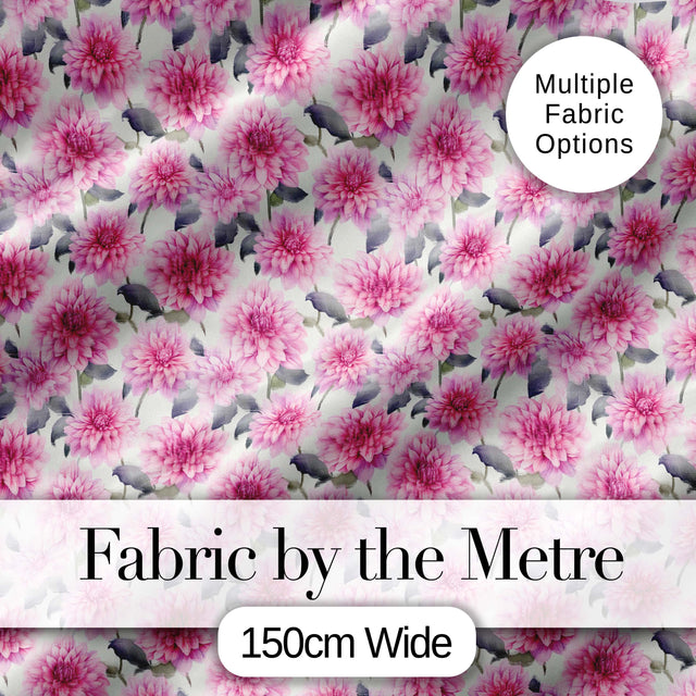 Lilac Dahlia Flowers Delicate Botanical Seamless Pattern Digital Print Fabric by the Metre UK Sewing Quilting Textile