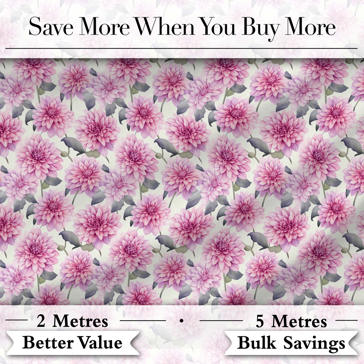 Lilac Dahlia Flowers Delicate Botanical Seamless Pattern Digital Print Fabric by the Metre UK Sewing Quilting Textile