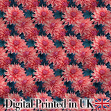 Bold Red Dahlia Floral Dark Background Seamless Pattern Digital Print Fabric by the Metre UK Sewing Quilting Textile
