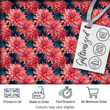 Bold Red Dahlia Floral Dark Background Seamless Pattern Digital Print Fabric by the Metre UK Sewing Quilting Textile