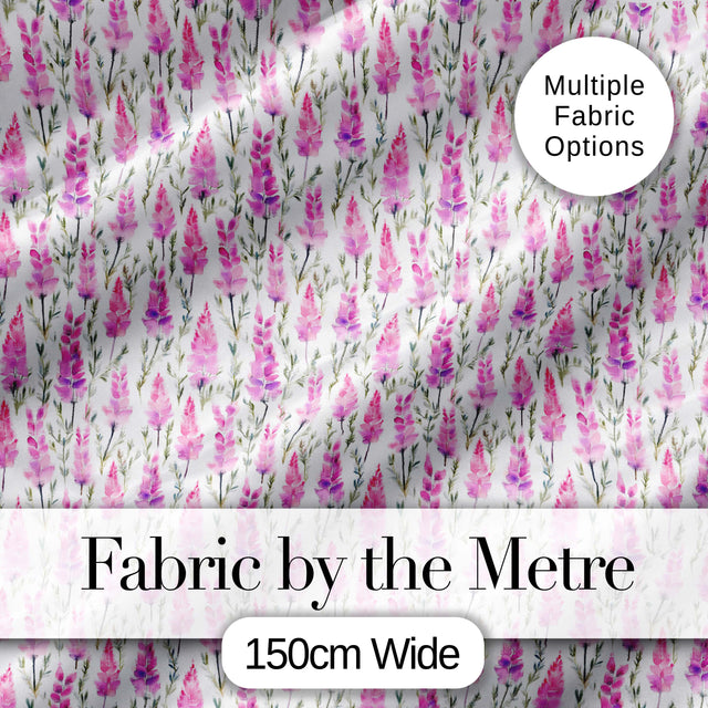 Purple Wildflower Meadow Watercolor Seamless Pattern Digital Print Fabric by the Metre UK Sewing Quilting Textile