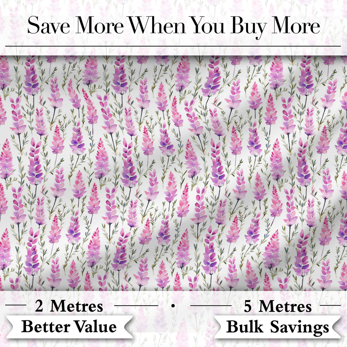 Purple Wildflower Meadow Watercolor Seamless Pattern Digital Print Fabric by the Metre UK Sewing Quilting Textile