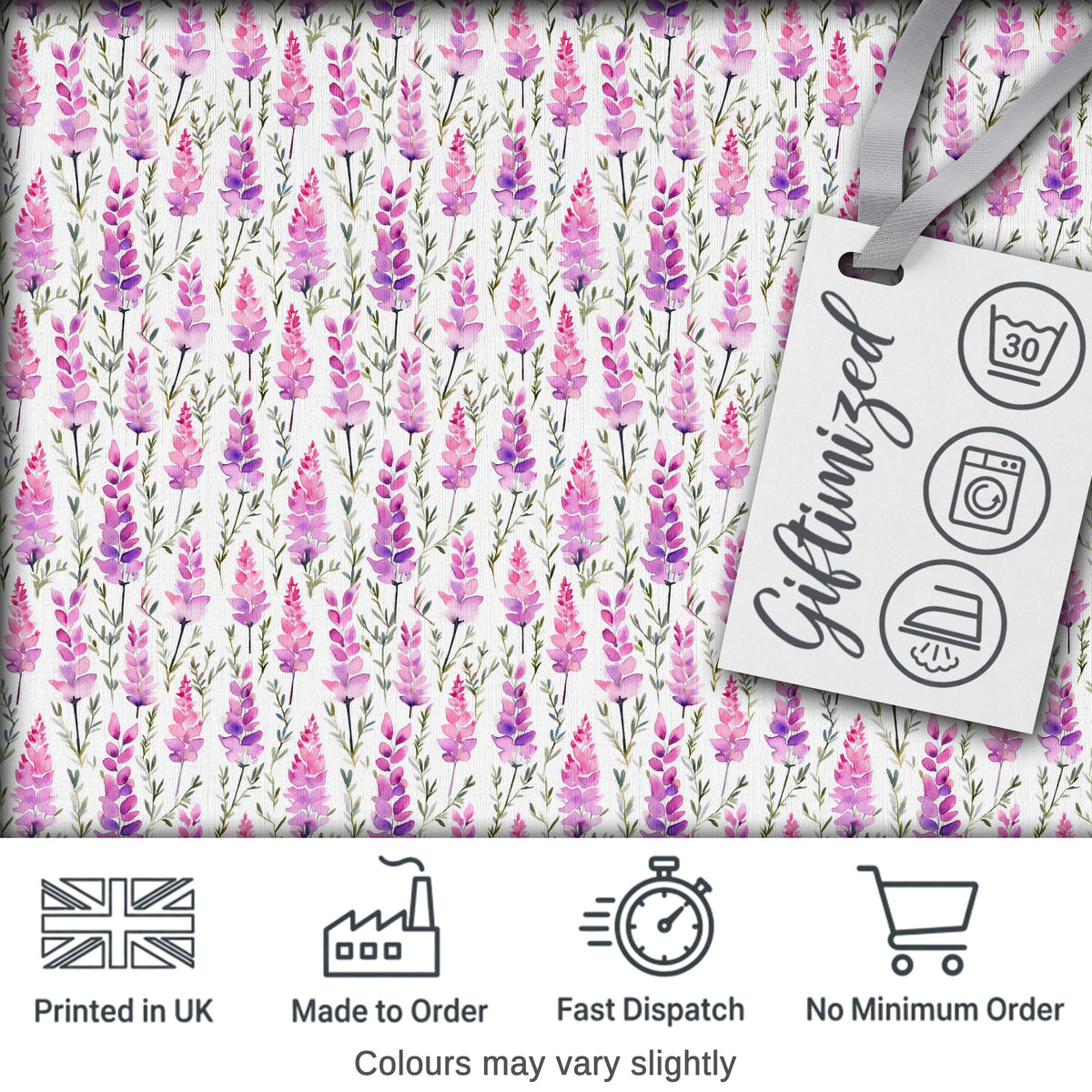 Purple Wildflower Meadow Watercolor Seamless Pattern Digital Print Fabric by the Metre UK Sewing Quilting Textile