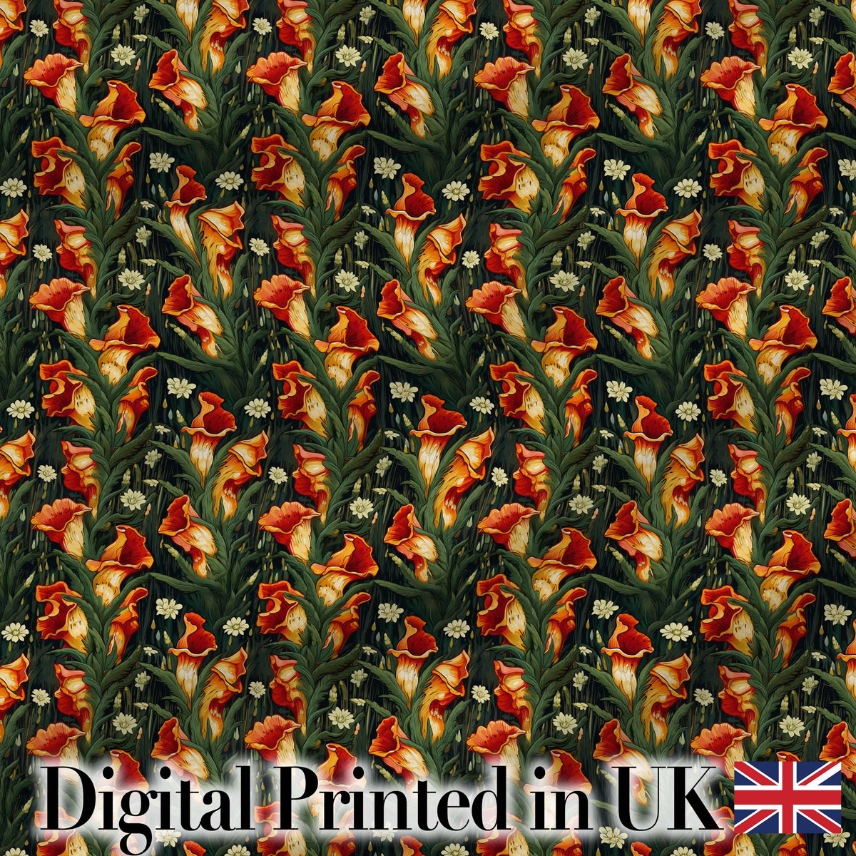 Vibrant Orange Lily Garden Floral Seamless Pattern Digital Print Fabric by the Metre UK Sewing Quilting Textile