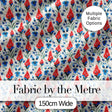 Red and Blue Floral Folk Art Seamless Pattern Botanical Design Digital Print Fabric by the Metre UK Sewing Quilting Textile