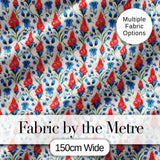 Red and Blue Floral Folk Art Seamless Pattern Botanical Design Digital Print Fabric by the Metre UK Sewing Quilting Textile