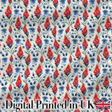 Red and Blue Floral Folk Art Seamless Pattern Botanical Design Digital Print Fabric by the Metre UK Sewing Quilting Textile