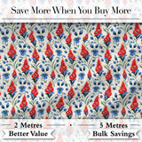 Red and Blue Floral Folk Art Seamless Pattern Botanical Design Digital Print Fabric by the Metre UK Sewing Quilting Textile
