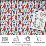 Red and Blue Floral Folk Art Seamless Pattern Botanical Design Digital Print Fabric by the Metre UK Sewing Quilting Textile