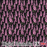Stylized Pink Foxglove Floral on Dark Background Seamless Pattern Digital Print Fabric by the Metre UK Sewing Quilting Textile