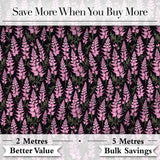 Stylized Pink Foxglove Floral on Dark Background Seamless Pattern Digital Print Fabric by the Metre UK Sewing Quilting Textile
