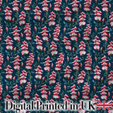 Vintage Pink Floral Stems on Deep Blue Background Seamless Pattern Digital Print Fabric by the Metre UK Sewing Quilting Textile