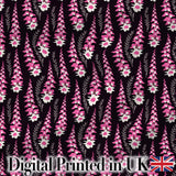 Modern Pink Foxglove Floral Graphic Dark Seamless Pattern Digital Print Fabric by the Metre UK Sewing Quilting Textile