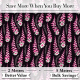 Modern Pink Foxglove Floral Graphic Dark Seamless Pattern Digital Print Fabric by the Metre UK Sewing Quilting Textile