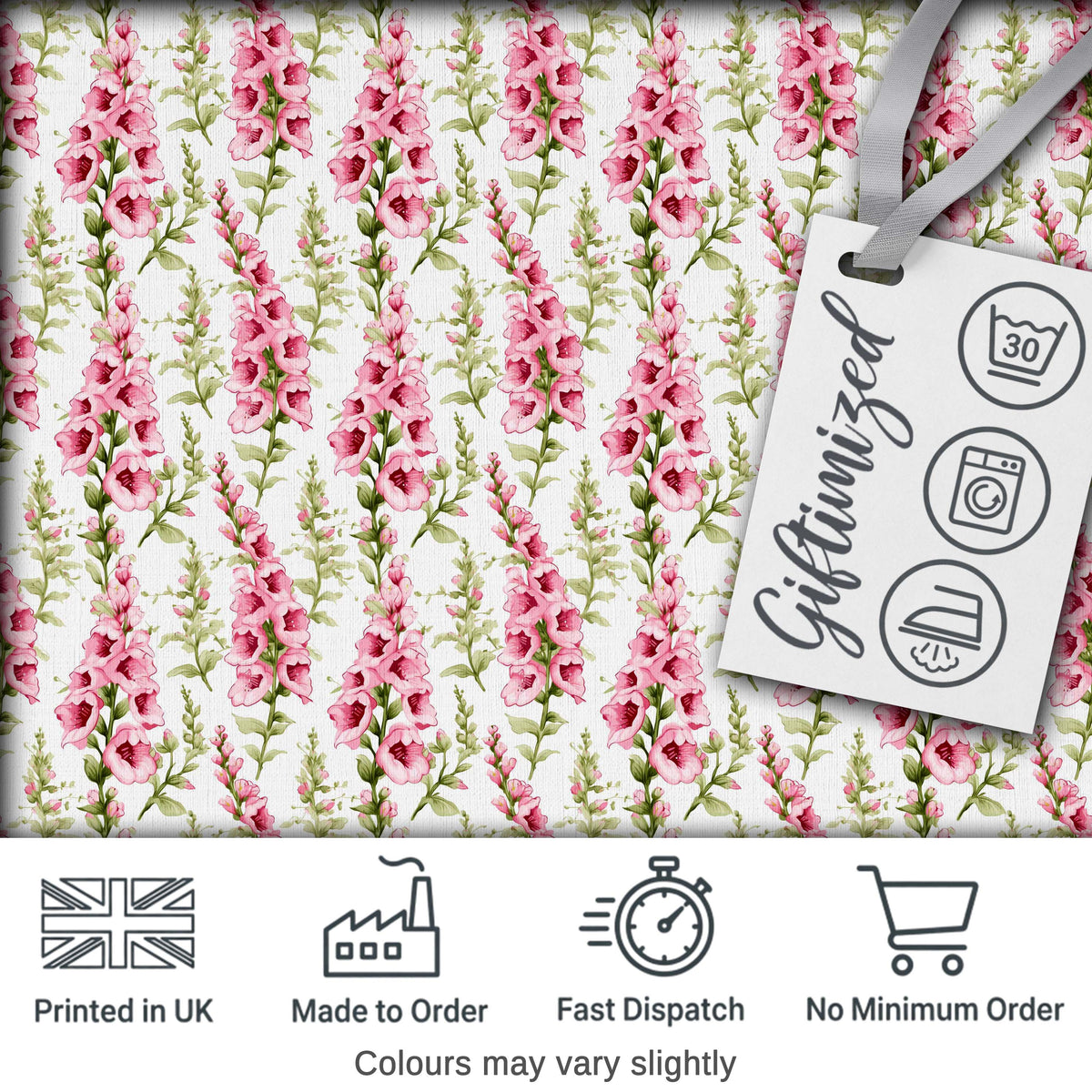Delicate Pink Foxglove Flowers Light Background Seamless Pattern Digital Print Fabric by the Metre UK Sewing Quilting Textile