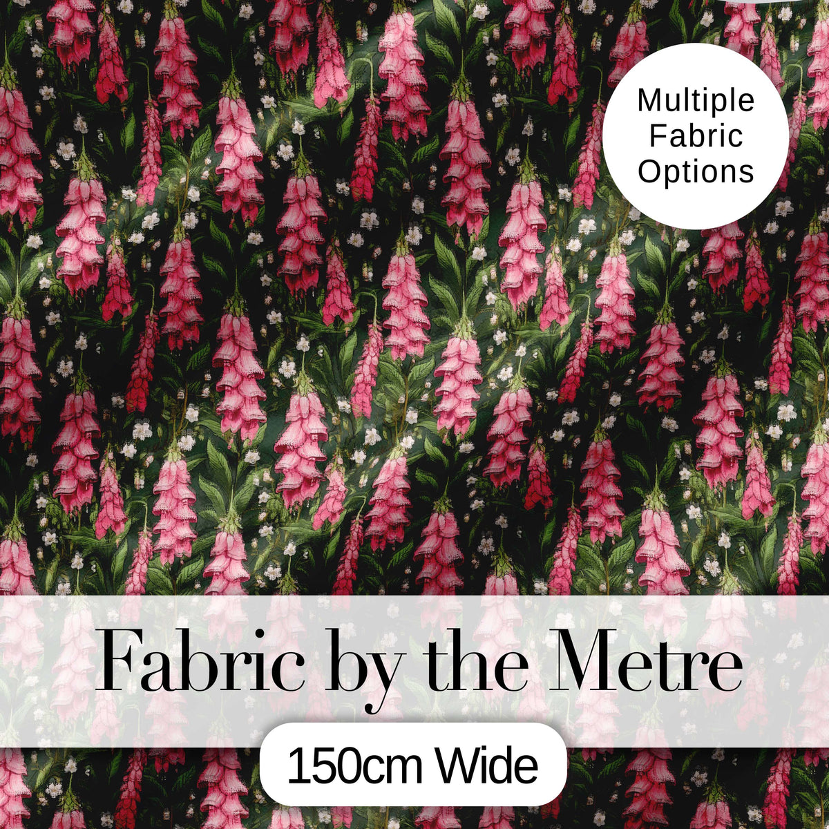 Pink Foxglove Flowers and Wild Meadow Botanical Seamless Pattern Digital Print Fabric by the Metre UK Sewing Quilting Textile