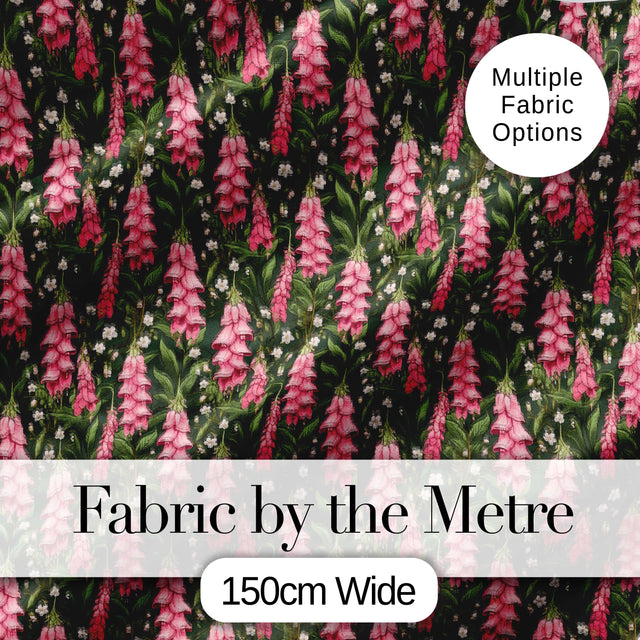 Pink Foxglove Flowers and Wild Meadow Botanical Seamless Pattern Digital Print Fabric by the Metre UK Sewing Quilting Textile