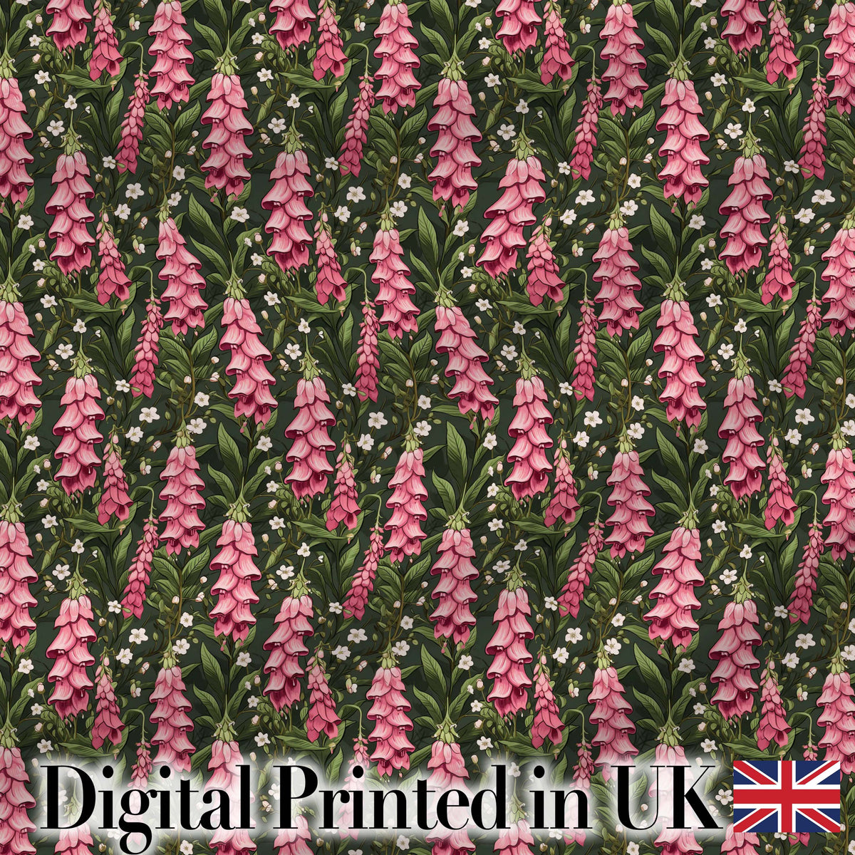 Pink Foxglove Flowers and Wild Meadow Botanical Seamless Pattern Digital Print Fabric by the Metre UK Sewing Quilting Textile