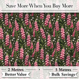 Pink Foxglove Flowers and Wild Meadow Botanical Seamless Pattern Digital Print Fabric by the Metre UK Sewing Quilting Textile