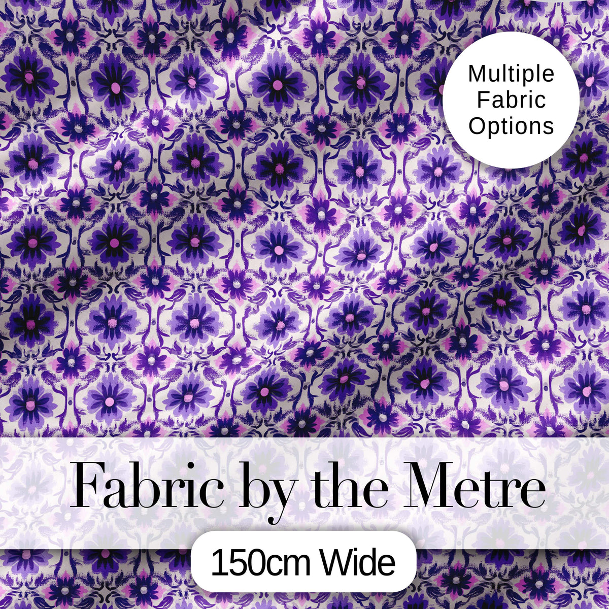 Purple Floral Geometric Tile Style Seamless Pattern Digital Print Fabric by the Metre UK Sewing Quilting Textile