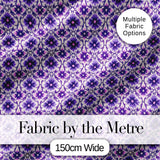Purple Floral Geometric Tile Style Seamless Pattern Digital Print Fabric by the Metre UK Sewing Quilting Textile