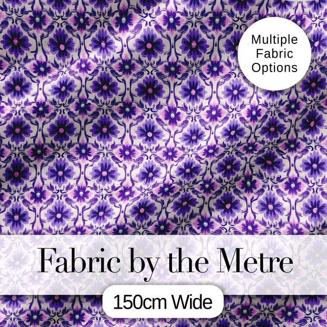 Purple Floral Geometric Tile Style Seamless Pattern Digital Print Fabric by the Metre UK Sewing Quilting Textile