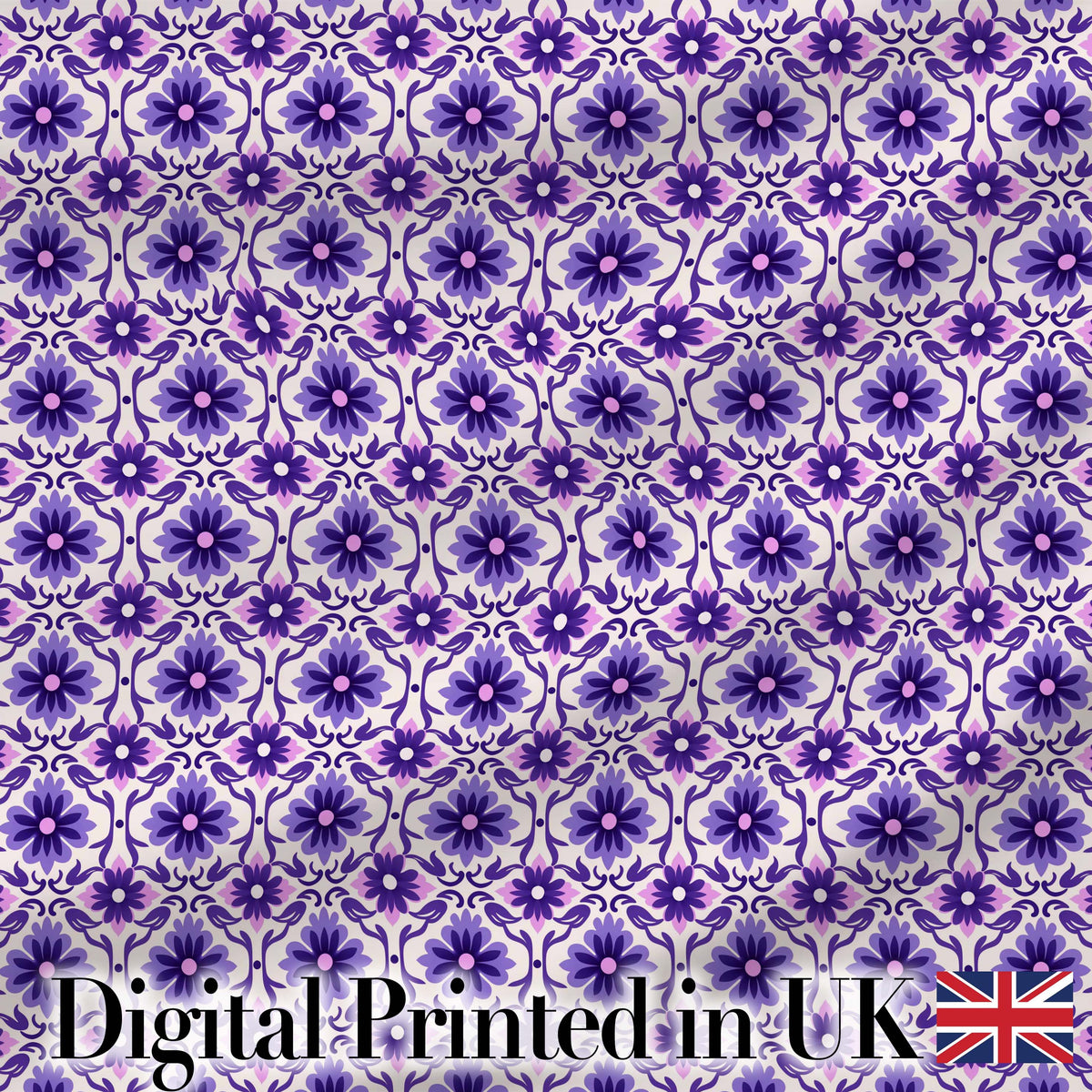 Purple Floral Geometric Tile Style Seamless Pattern Digital Print Fabric by the Metre UK Sewing Quilting Textile