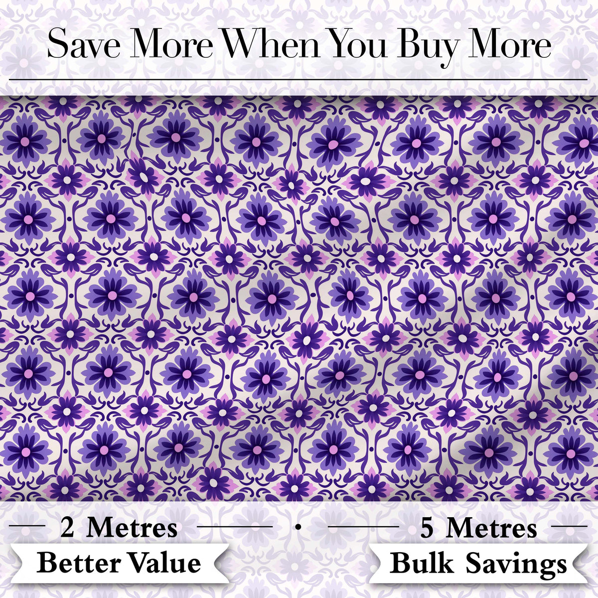 Purple Floral Geometric Tile Style Seamless Pattern Digital Print Fabric by the Metre UK Sewing Quilting Textile