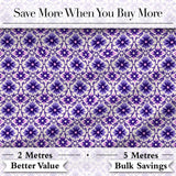 Purple Floral Geometric Tile Style Seamless Pattern Digital Print Fabric by the Metre UK Sewing Quilting Textile
