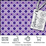Purple Floral Geometric Tile Style Seamless Pattern Digital Print Fabric by the Metre UK Sewing Quilting Textile