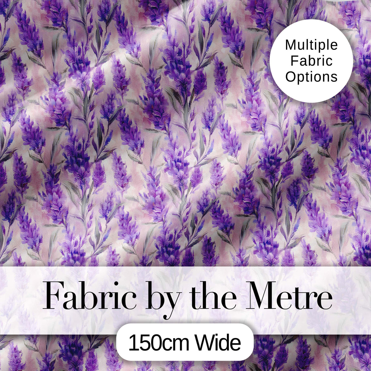 Soft Lavender Floral Botanical Watercolor Seamless Pattern Digital Print Fabric by the Metre UK Sewing Quilting Textile