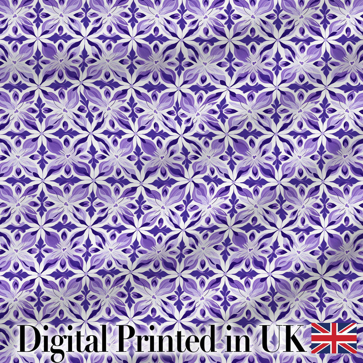 Purple Geometric Floral Tile Decorative Seamless Pattern Digital Print Fabric by the Metre UK Sewing Quilting Textile