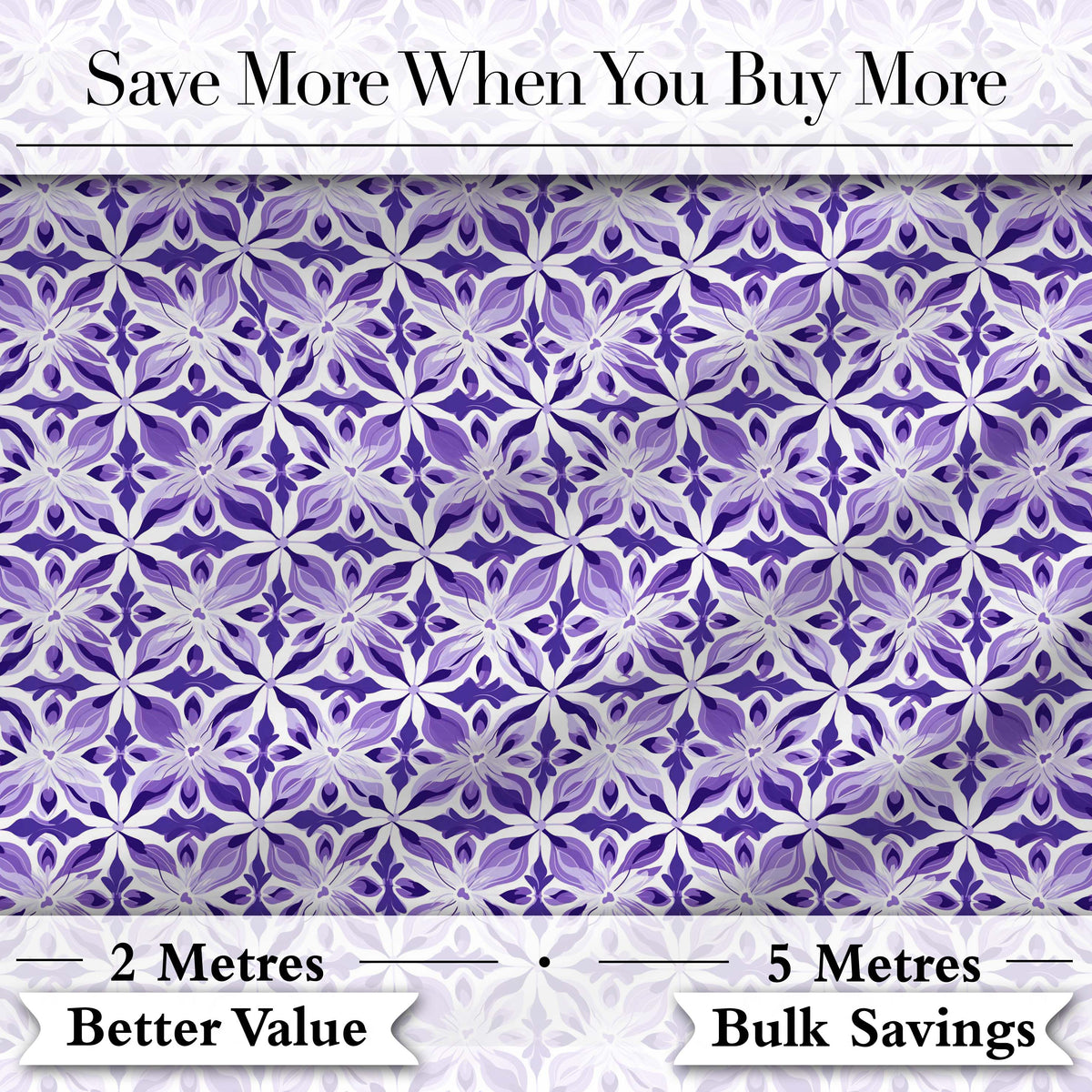 Purple Geometric Floral Tile Decorative Seamless Pattern Digital Print Fabric by the Metre UK Sewing Quilting Textile