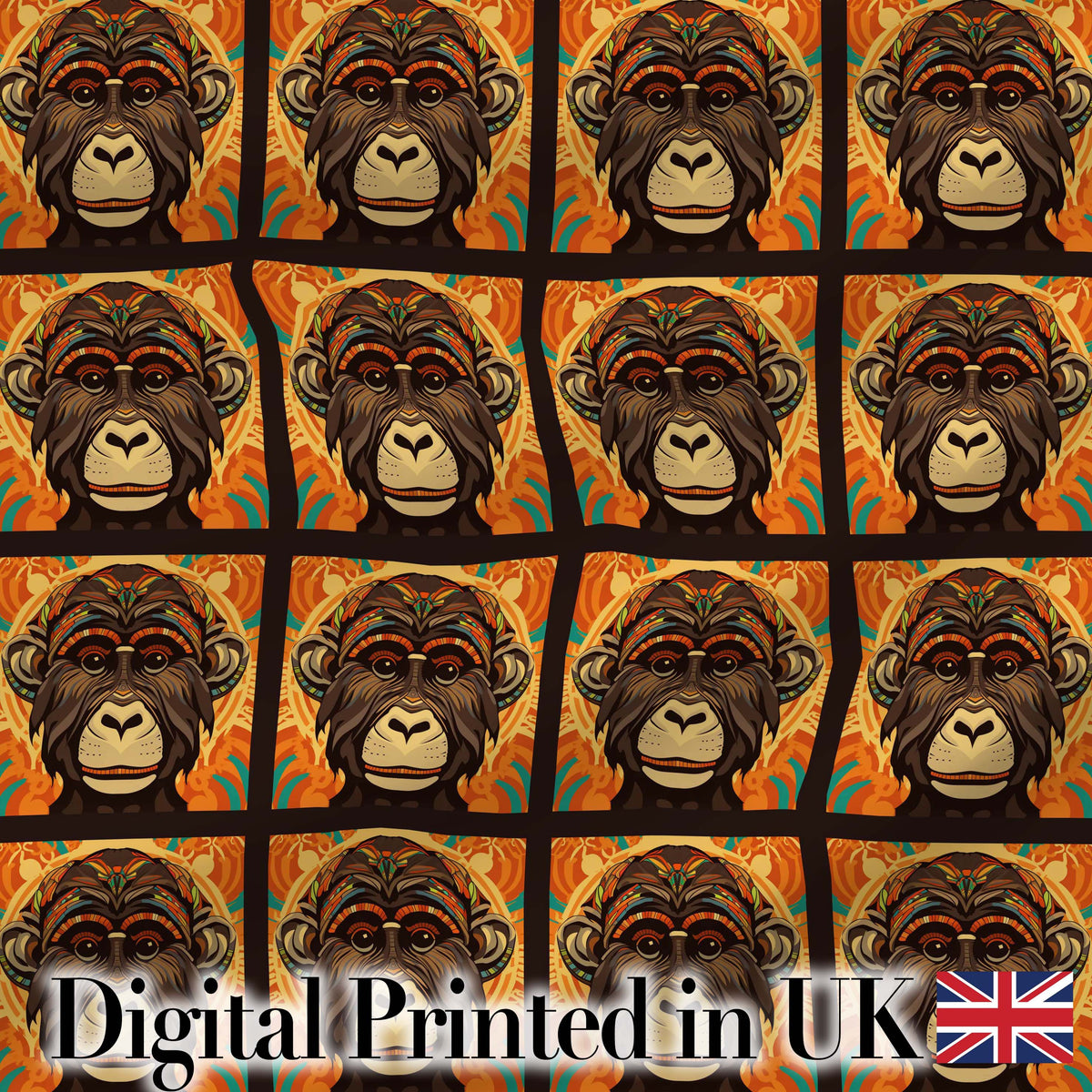 Colorful Tribal Monkey Face Abstract Art Seamless Pattern Digital Print Fabric by the Metre UK Sewing Quilting Textile