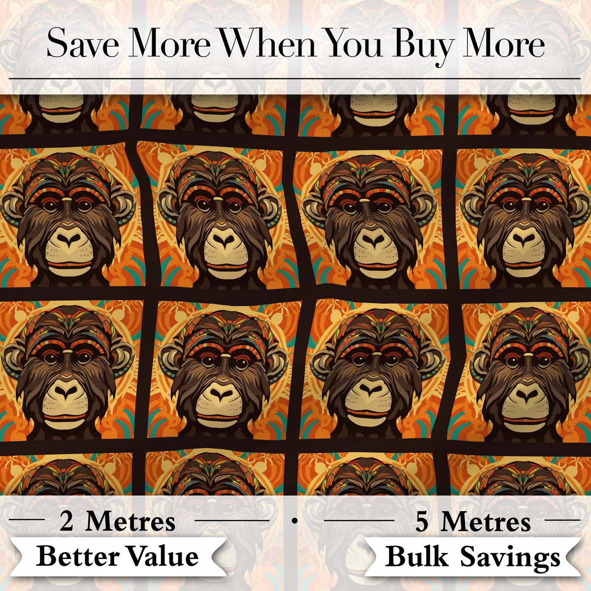 Colorful Tribal Monkey Face Abstract Art Seamless Pattern Digital Print Fabric by the Metre UK Sewing Quilting Textile