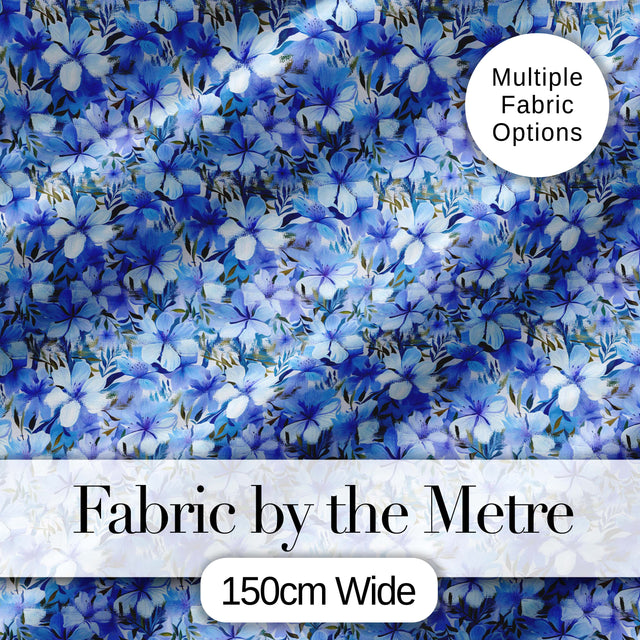 Blue Floral Blossom Botanical Garden Seamless Pattern Digital Print Fabric by the Metre UK Sewing Quilting Textile