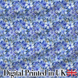 Blue Floral Blossom Botanical Garden Seamless Pattern Digital Print Fabric by the Metre UK Sewing Quilting Textile