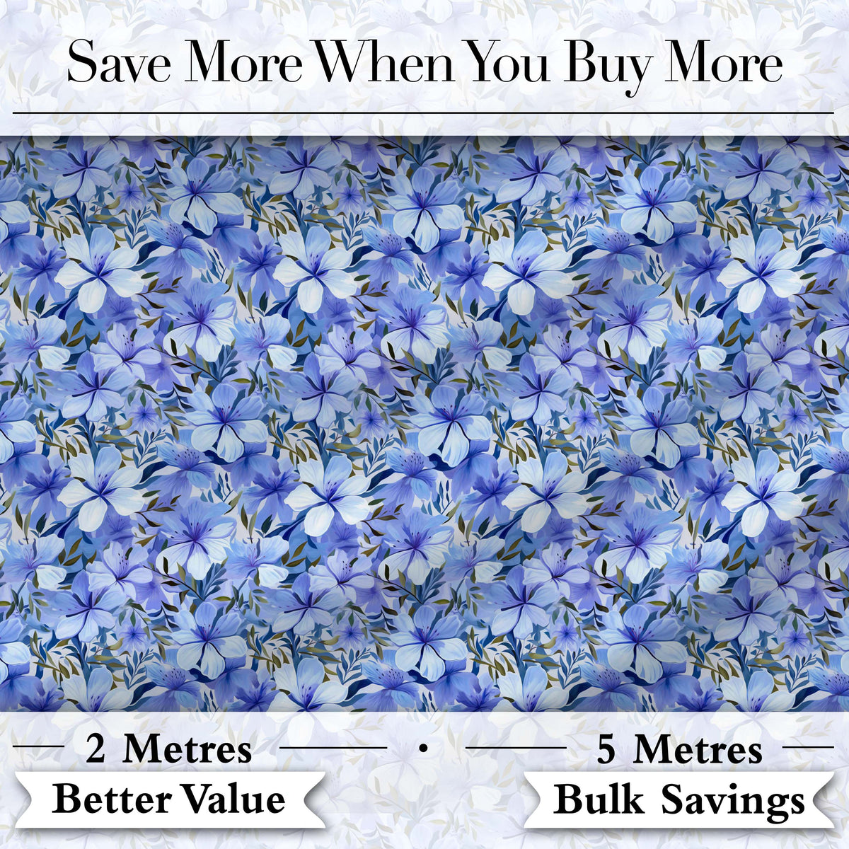 Blue Floral Blossom Botanical Garden Seamless Pattern Digital Print Fabric by the Metre UK Sewing Quilting Textile