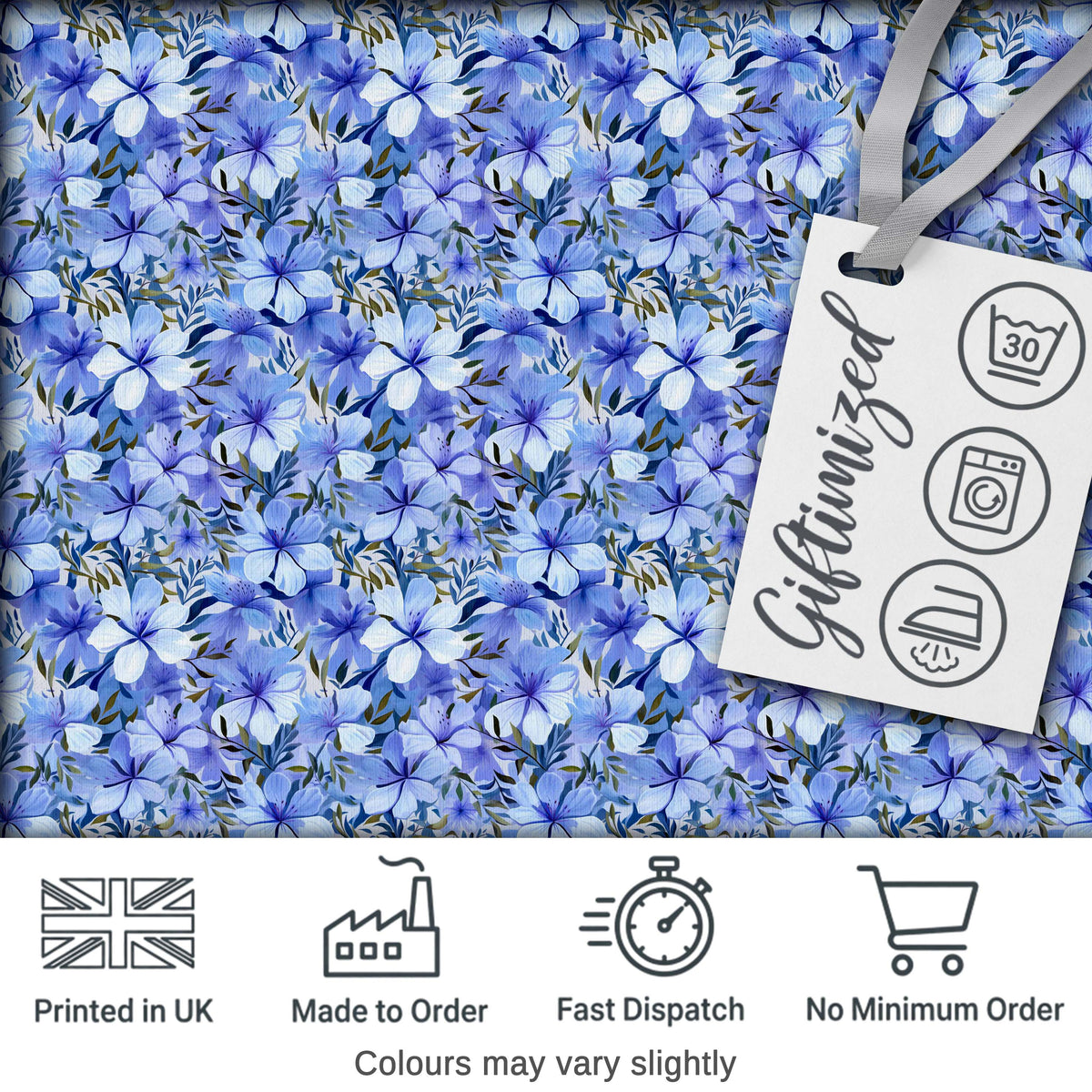 Blue Floral Blossom Botanical Garden Seamless Pattern Digital Print Fabric by the Metre UK Sewing Quilting Textile