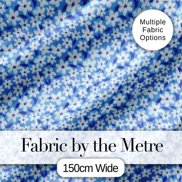 Blue White Daisy Floral Seamless Pattern Soft Botanical Background Digital Print Fabric by the Metre UK Sewing Quilting Textile