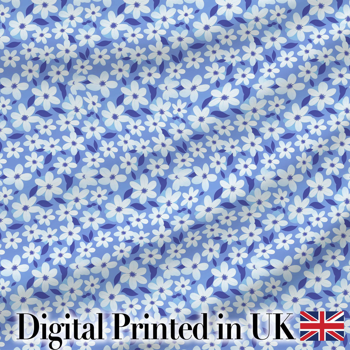 Blue White Daisy Floral Seamless Pattern Soft Botanical Background Digital Print Fabric by the Metre UK Sewing Quilting Textile