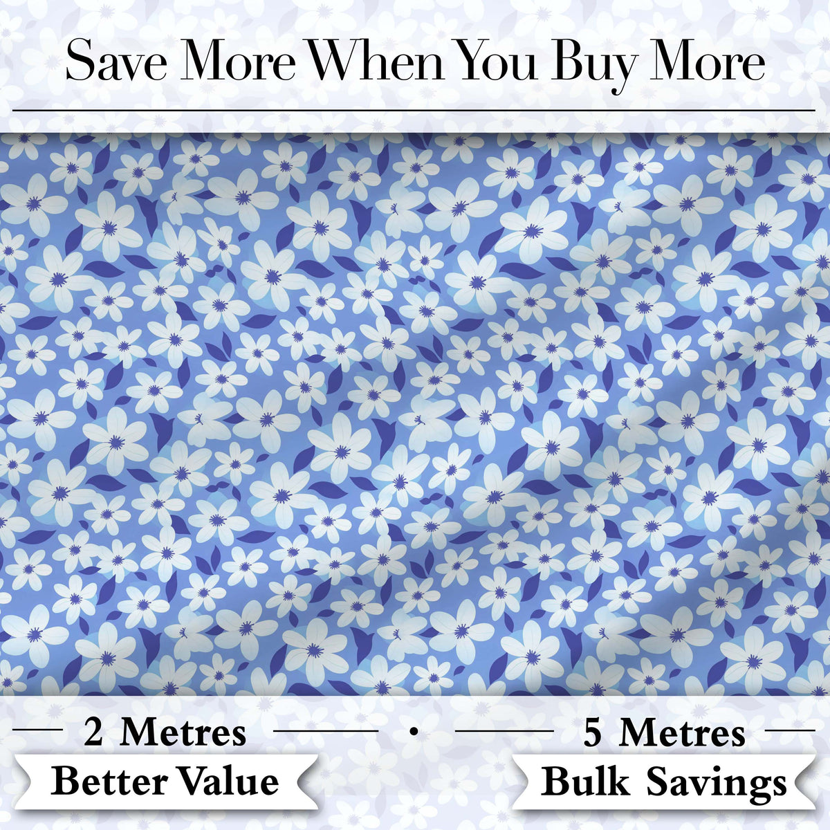 Blue White Daisy Floral Seamless Pattern Soft Botanical Background Digital Print Fabric by the Metre UK Sewing Quilting Textile