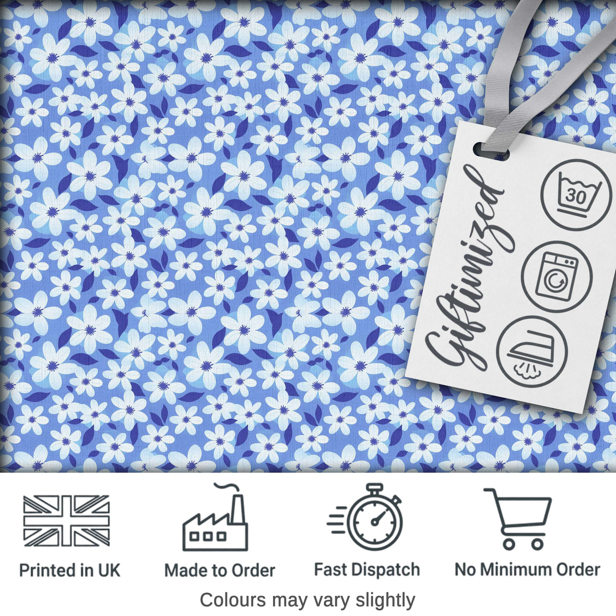 Blue White Daisy Floral Seamless Pattern Soft Botanical Background Digital Print Fabric by the Metre UK Sewing Quilting Textile