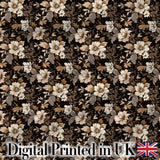 Vintage Beige Floral on Black Seamless Pattern Classic Botanical Design Digital Print Fabric by the Metre UK Sewing Quilting Textile