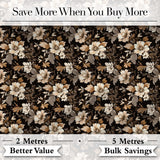 Vintage Beige Floral on Black Seamless Pattern Classic Botanical Design Digital Print Fabric by the Metre UK Sewing Quilting Textile