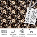 Vintage Beige Floral on Black Seamless Pattern Classic Botanical Design Digital Print Fabric by the Metre UK Sewing Quilting Textile