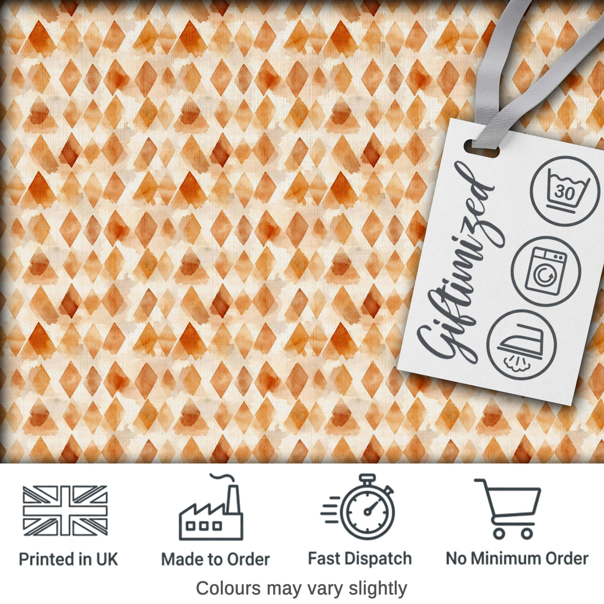 Warm Terracotta Watercolor Diamond Seamless Pattern Modern Abstract Digital Print Fabric by the Metre UK Sewing Quilting Textile