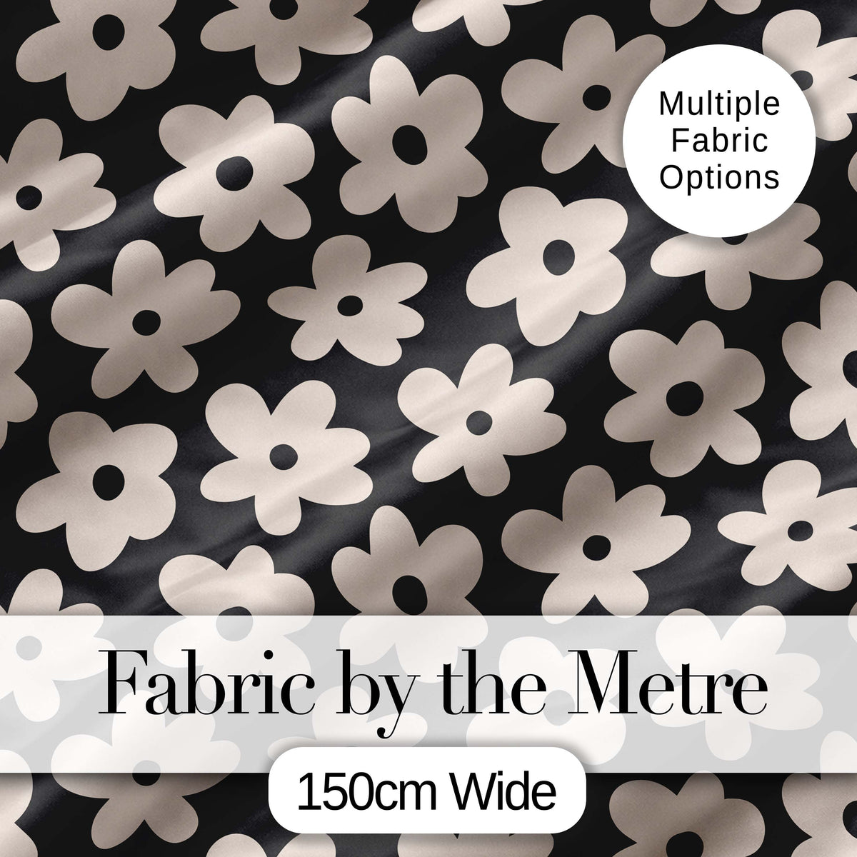 Minimal Beige Flower Silhouette on Dark Background Seamless Pattern Design Digital Print Fabric by the Metre UK Sewing Quilting Textile